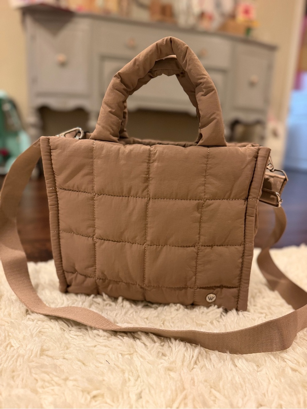 Quilted Tote Crossbody Bag in Light Brown - Brand